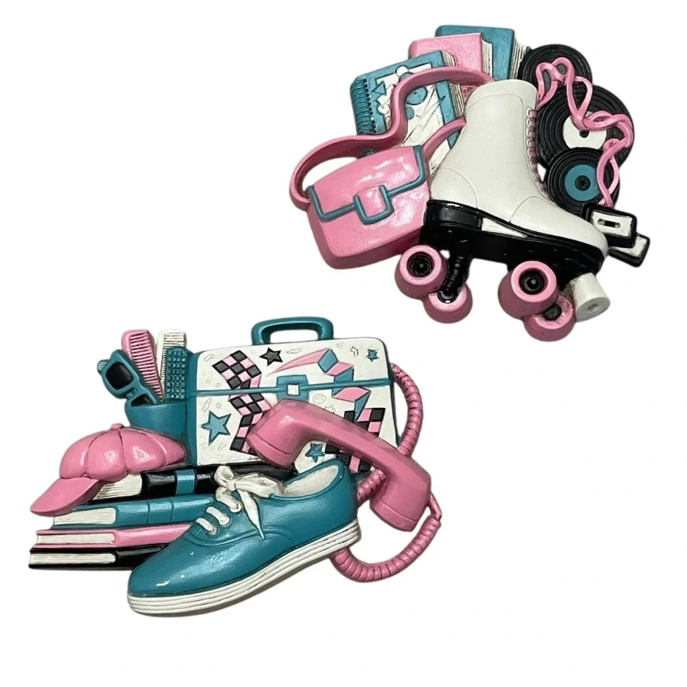 Vintage 90’s Retro Barbiecore Set of 2 Rollerskate Phone Wall Decro Plaques
